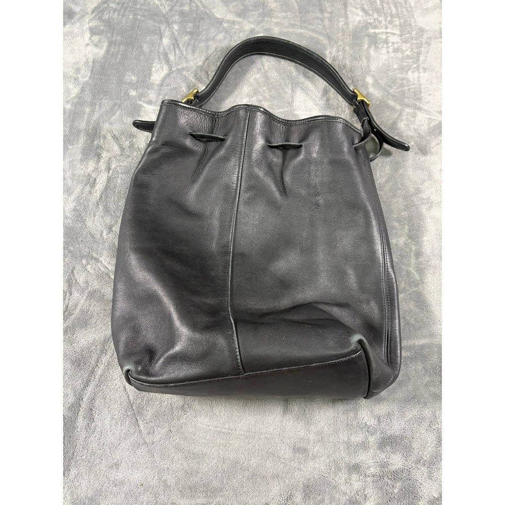 Coach Womens Vintage 9166 Drawstring Bucket Bag Large Black Leather Brass USA